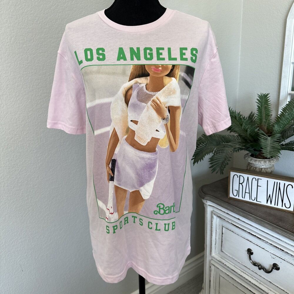 Barbie Los Angeles Sports Club Pink‎ Womens Top Shirt Oversized Size Medium